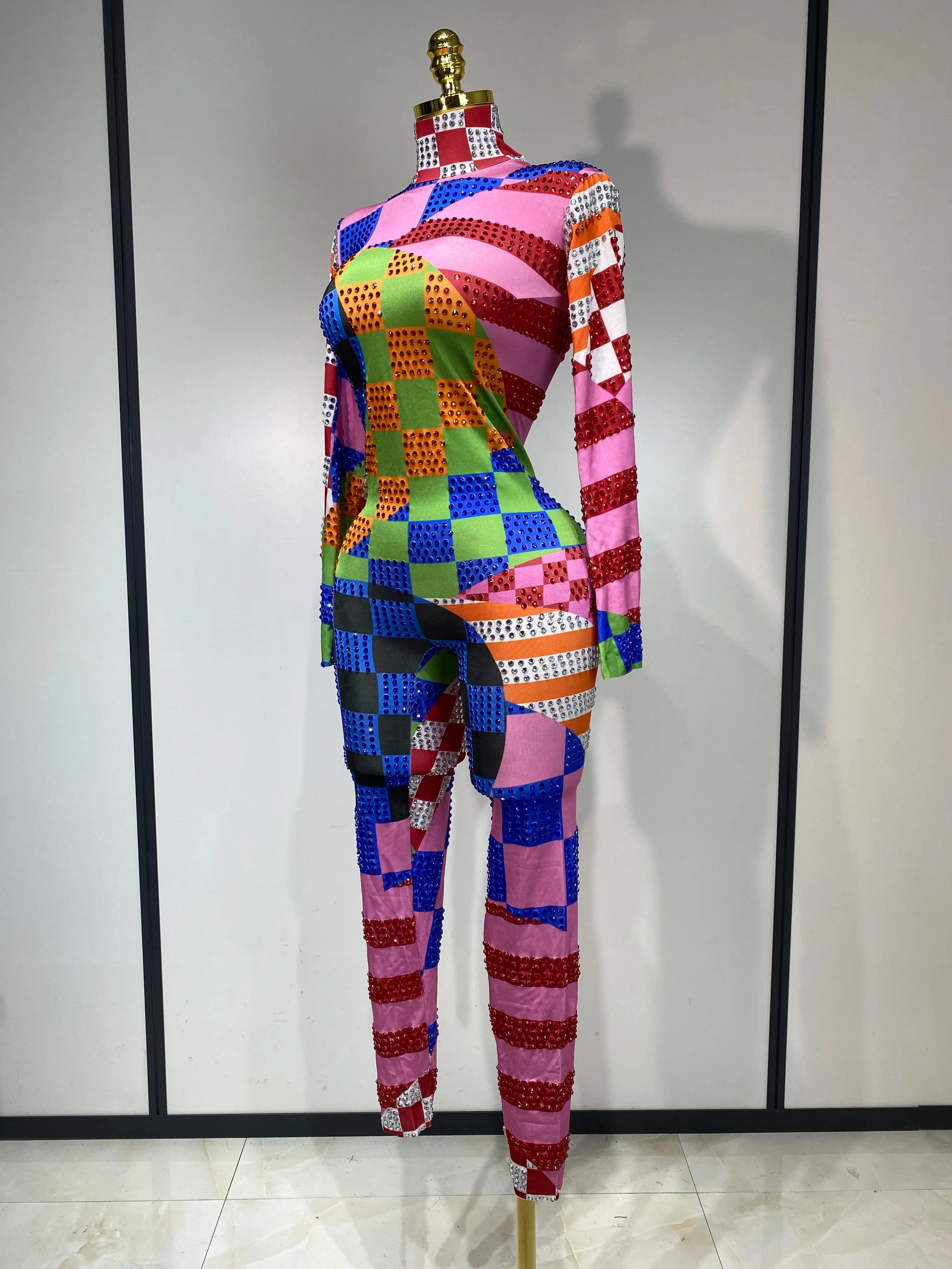 Colorful Print Rhinestone Jumpsuit