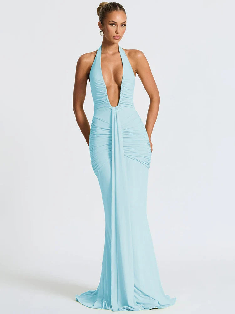 Kirsten Ruched Maxi Dress Blue