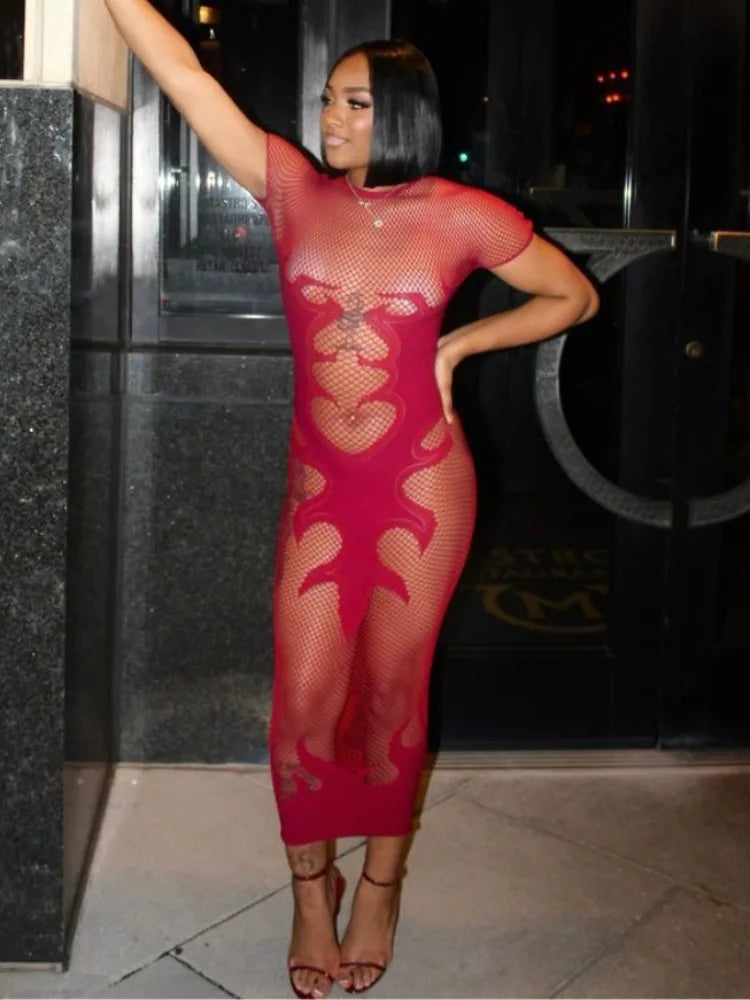 Flaming Hot Mesh Dress Red One Size