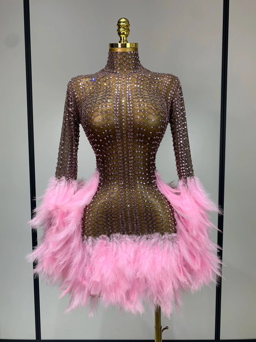 Abbi Mesh Feather Mini Dress