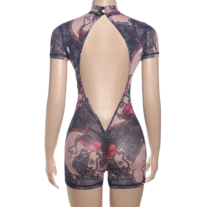 Lorine Mesh Backless Romper