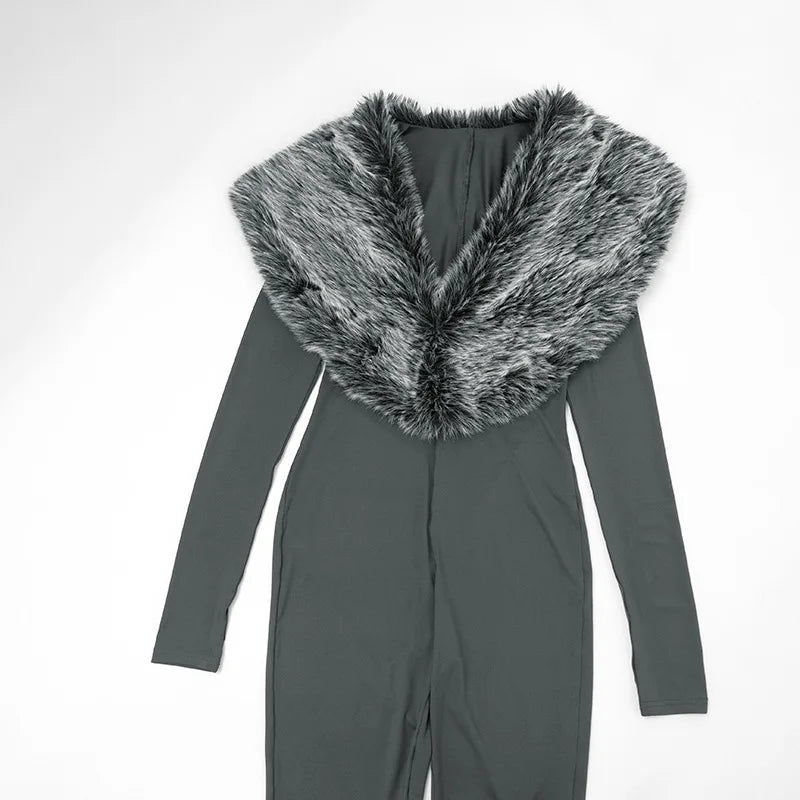 Furry Collar Jumpsuit