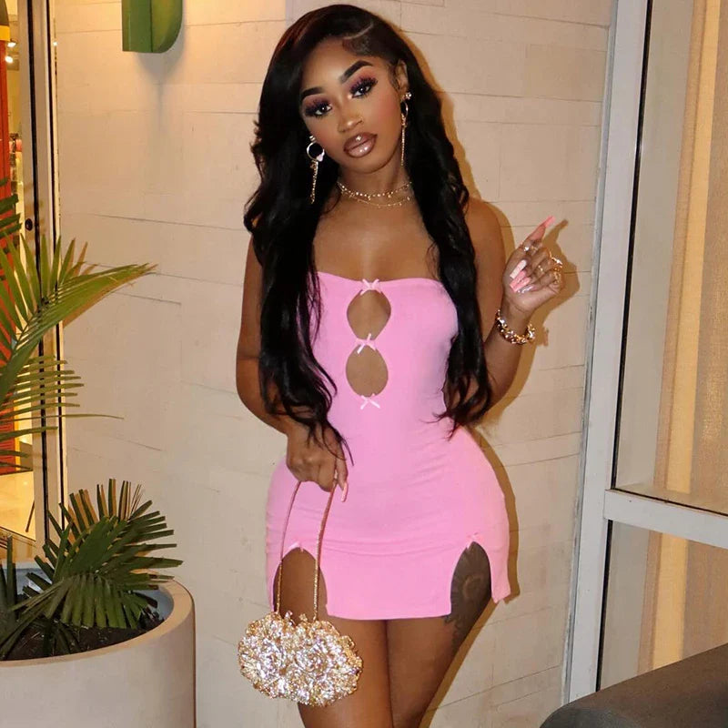 Strapless Hollow Out Mini Dress Pink