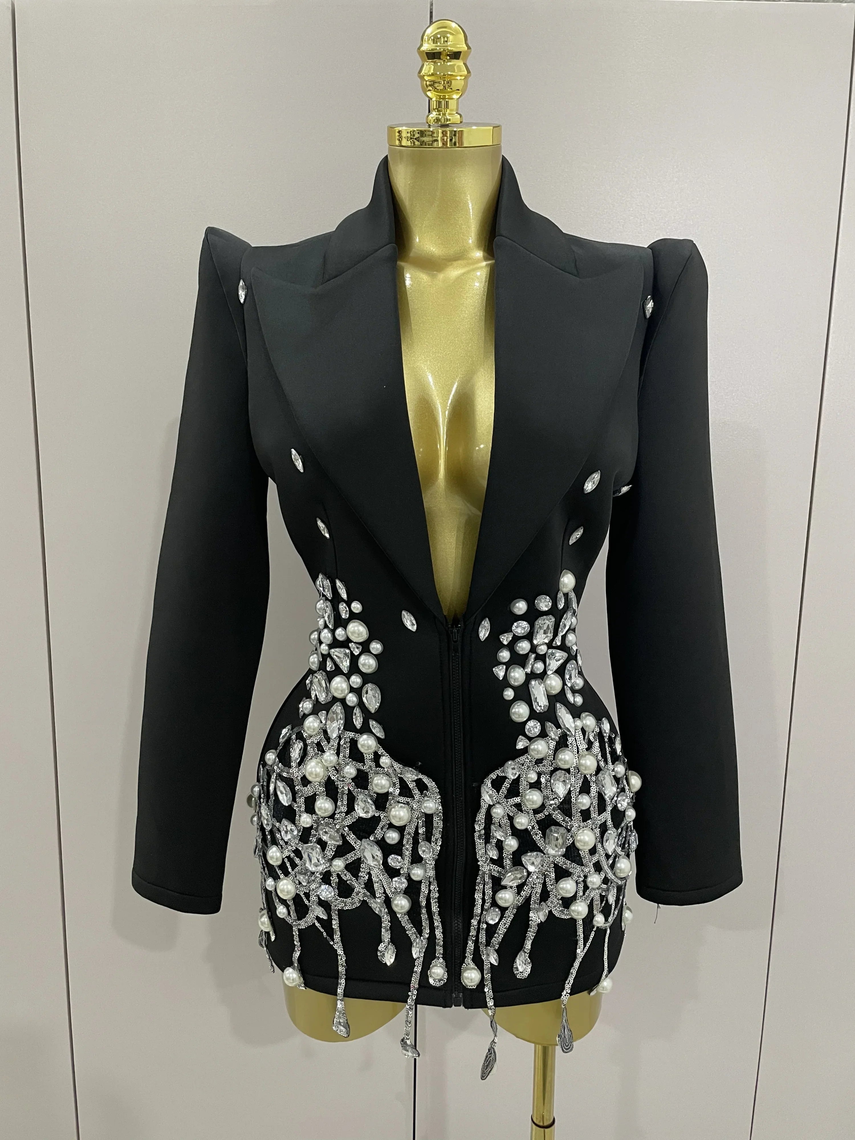 Pearls Blazer Mini Dress Silver