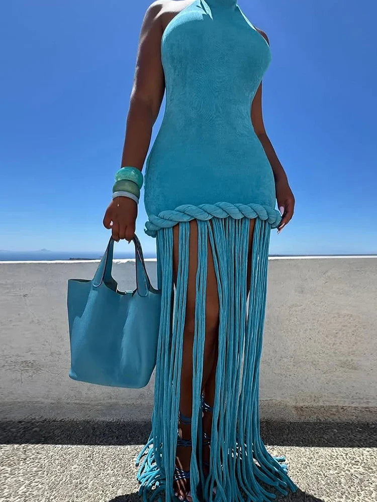 Aria Tassel Backless Maxi Dress