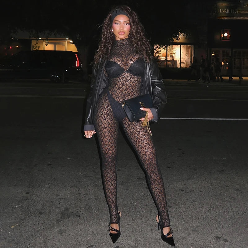 Lace Mesh Jumpsuit Black