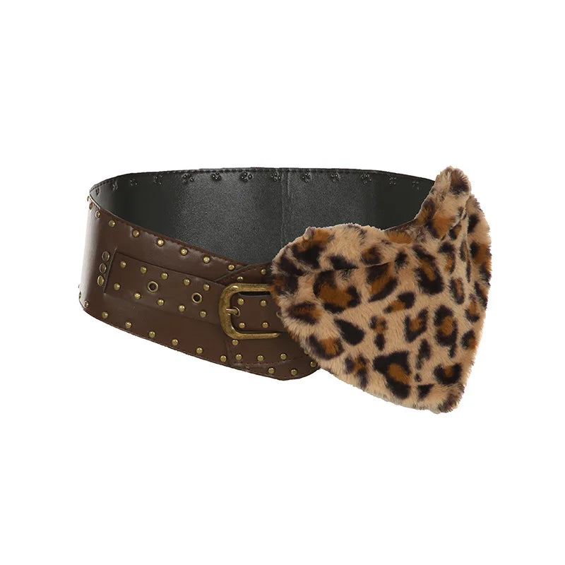Leopard Fur Heart Leather Buckle Belt