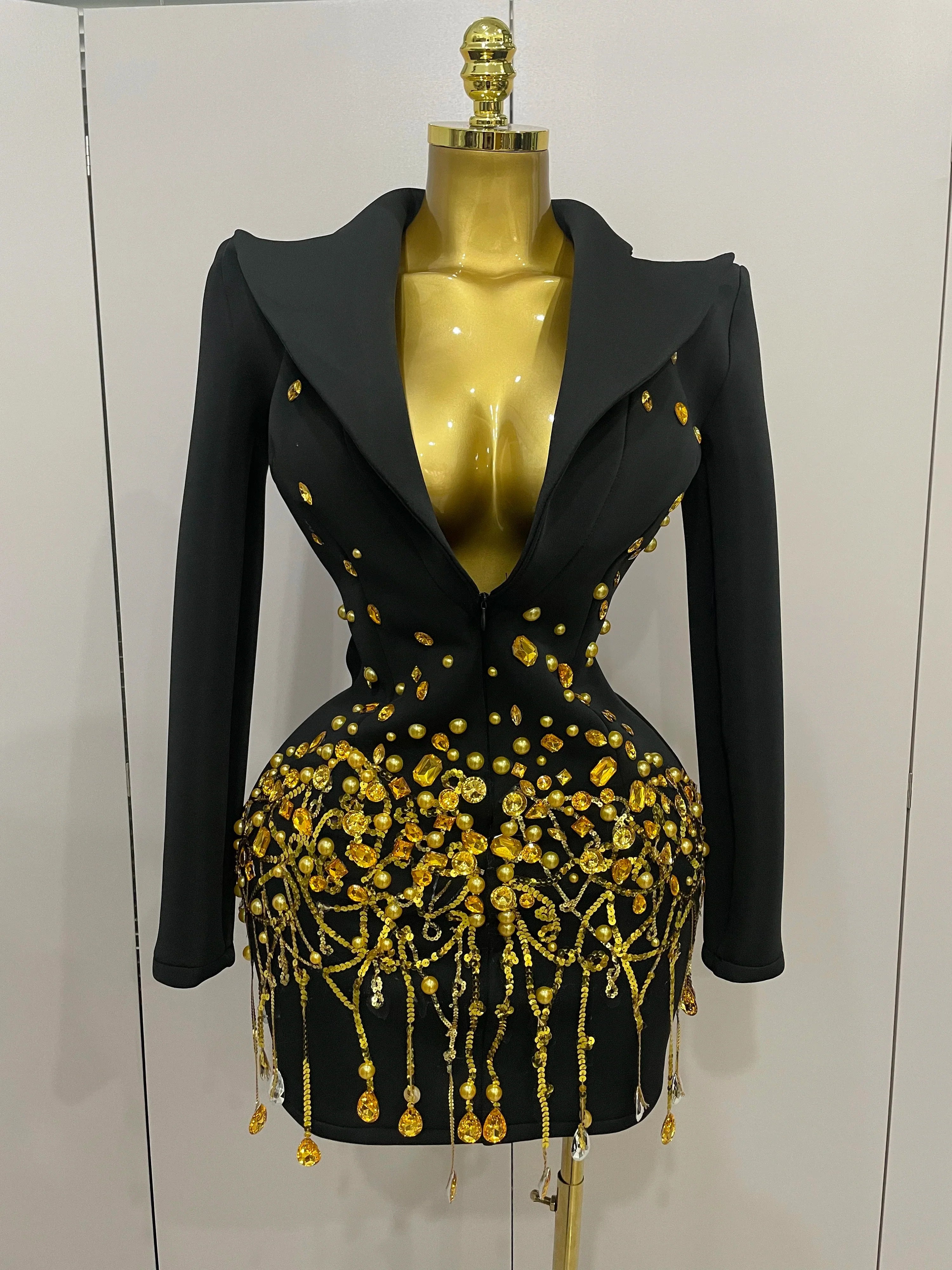 Pearls Blazer Mini Dress black