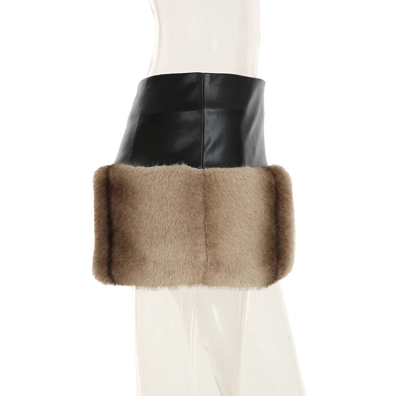 Tie Dye Furry Leather Mini Skirt