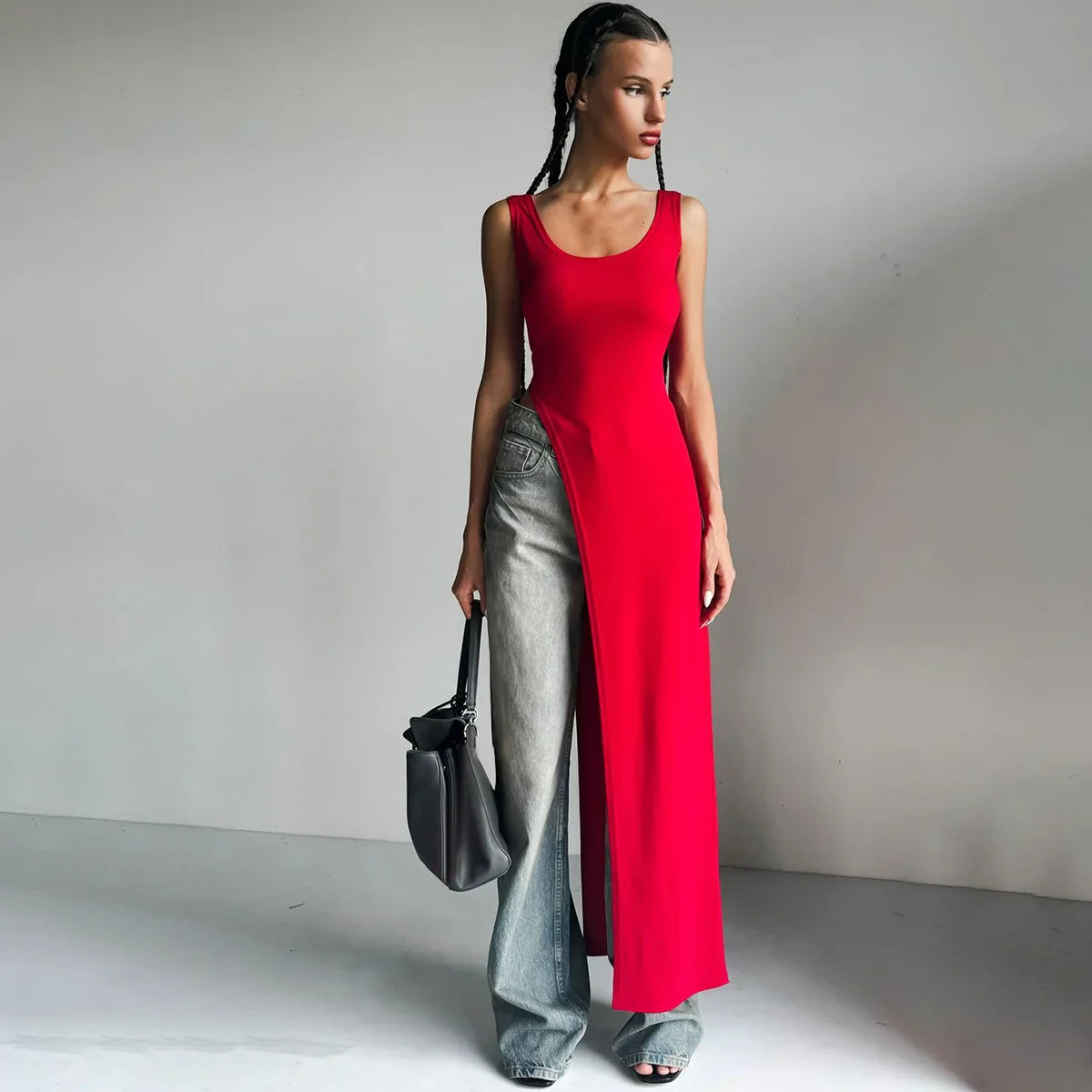 Asymmetrical Maxi Top Red