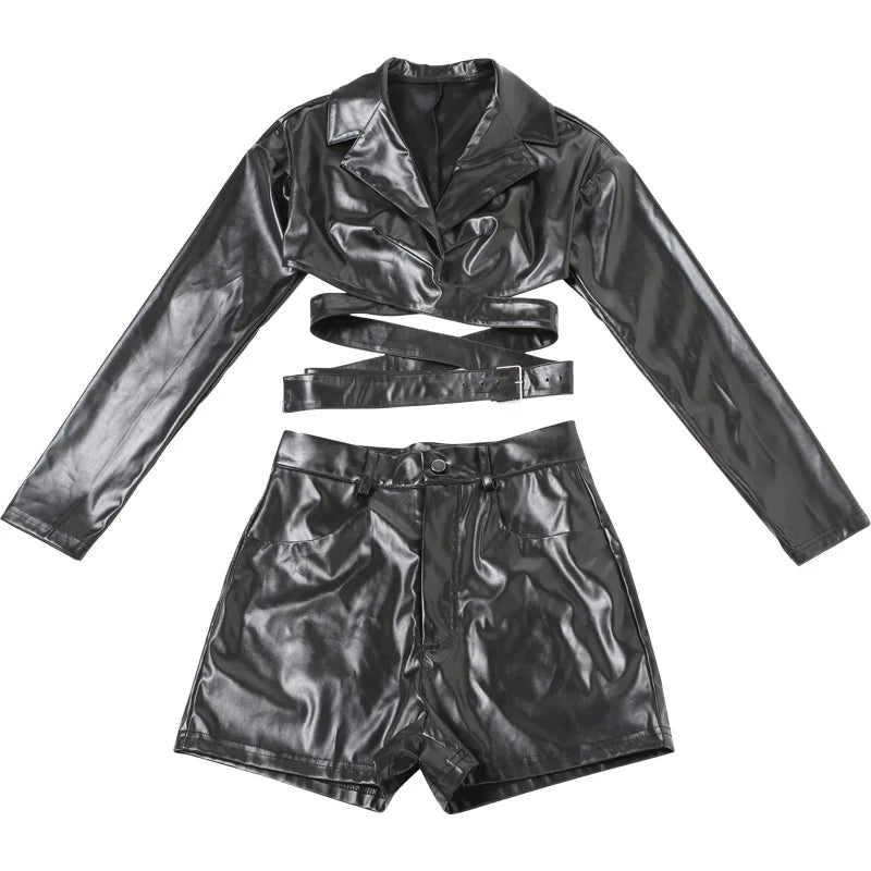 Black Leather Short Set