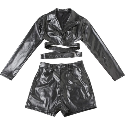 Black Leather Short Set