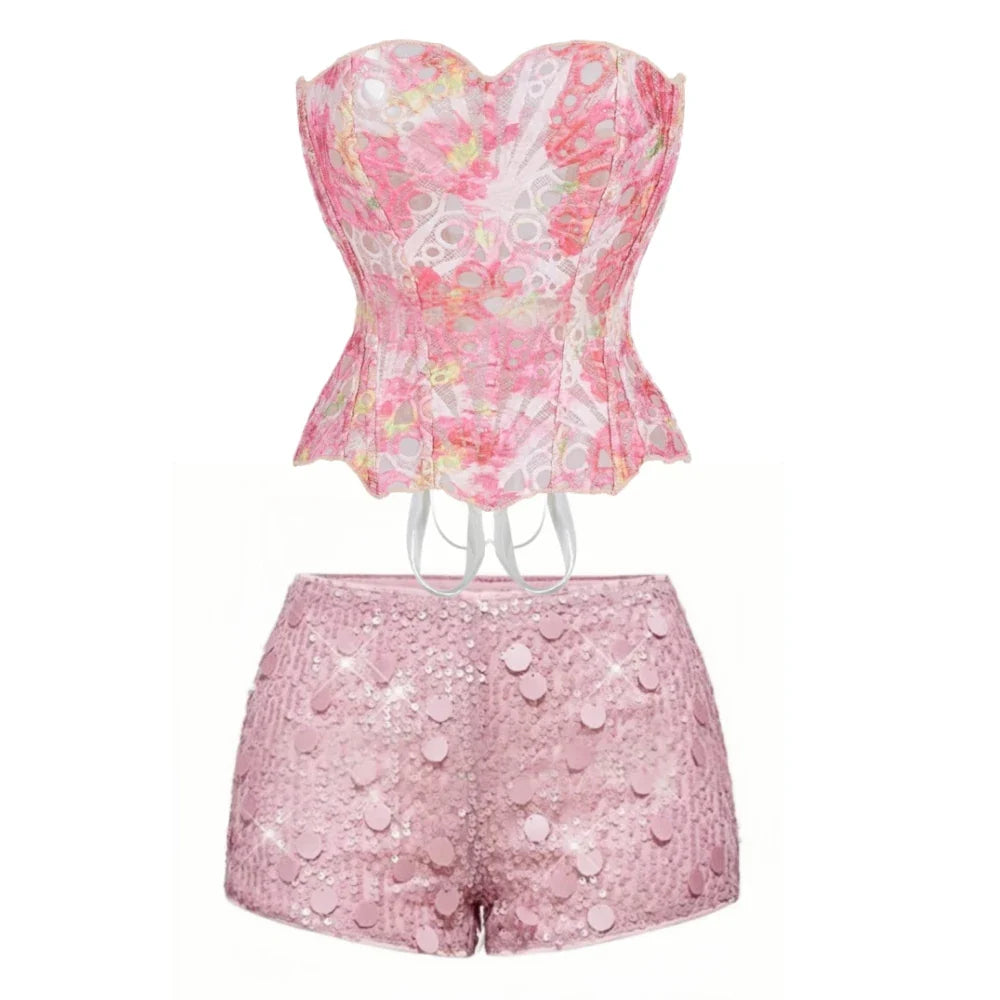 Lory Corset Sequin Short Set