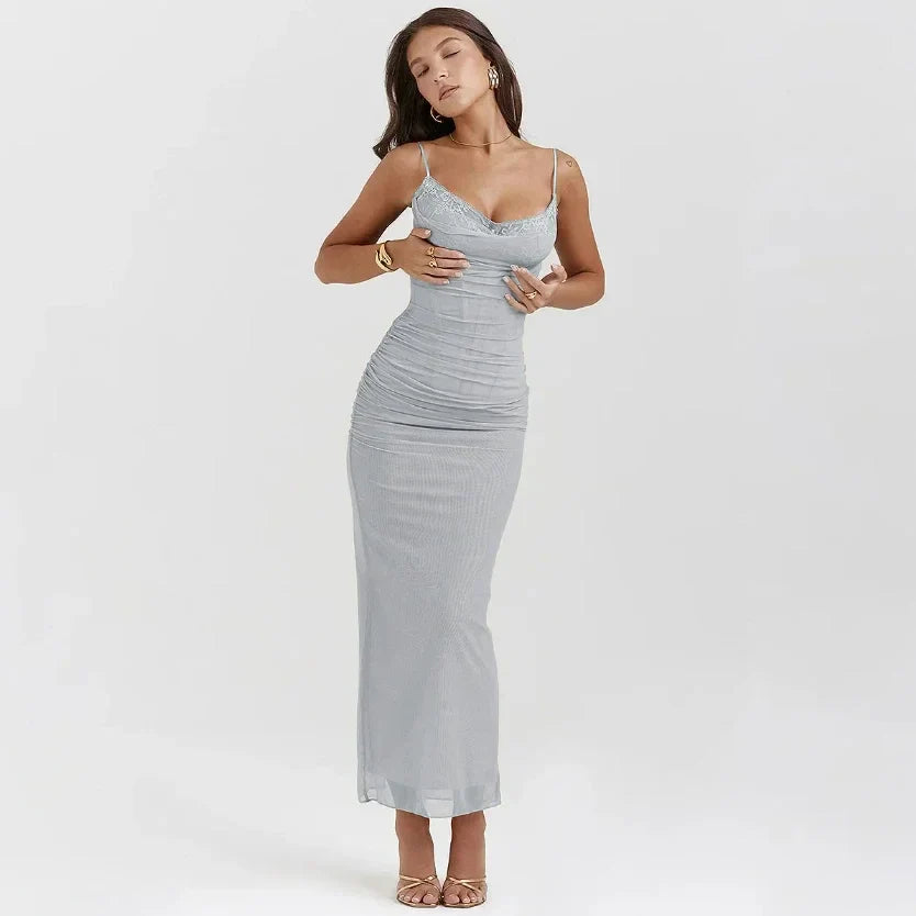 Sonia Mesh Bodycon Maxi Dress gray perfect fit