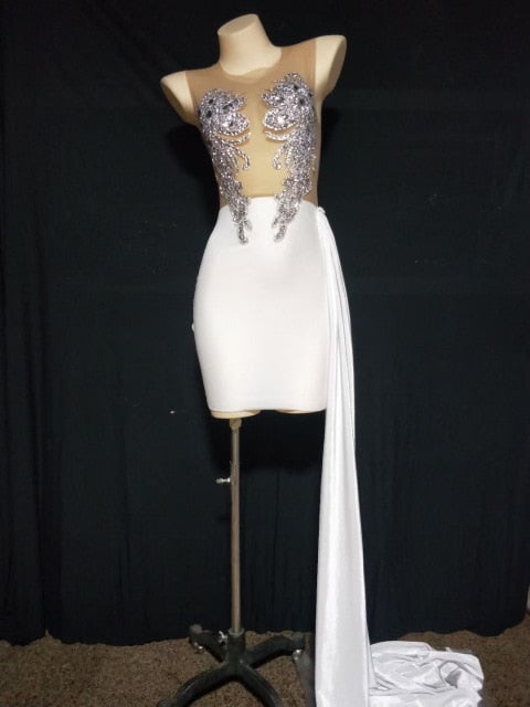 Sparkly Rhinestones Mesh Dress white