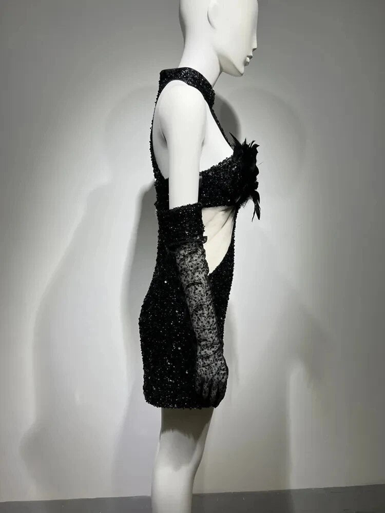 Swan Turtleneck Sequins Dress