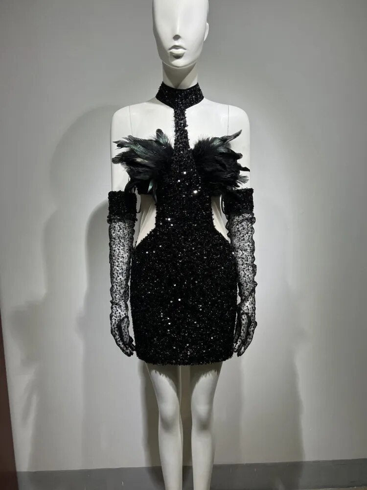 Swan Turtleneck Sequins Dress
