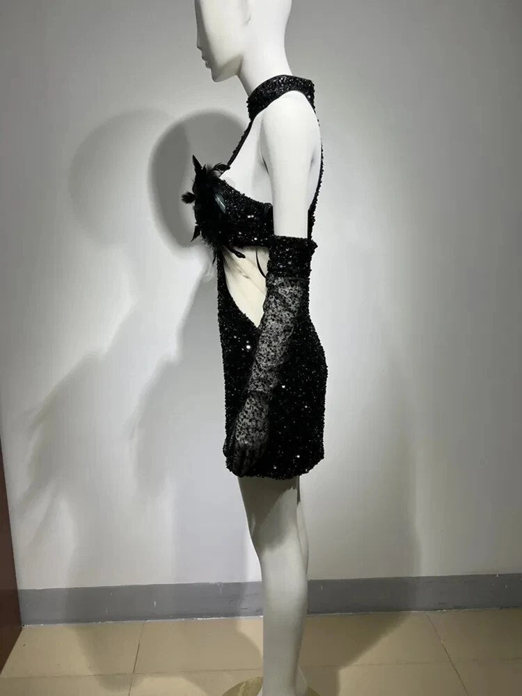 Swan Turtleneck Sequins Dress