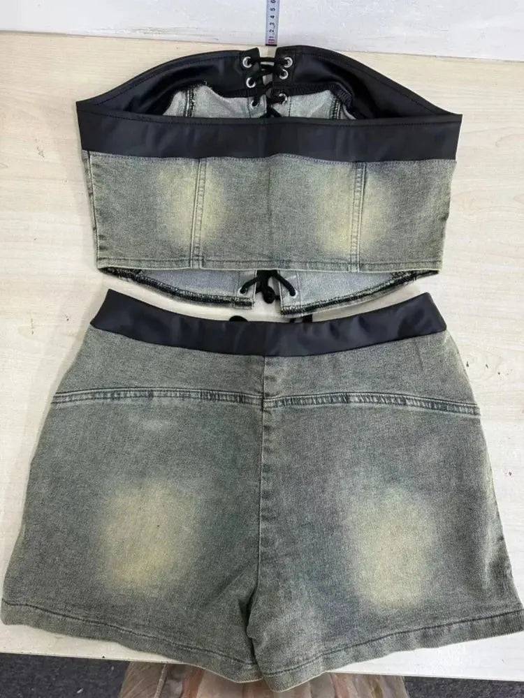 Tie Up Denim Short Set