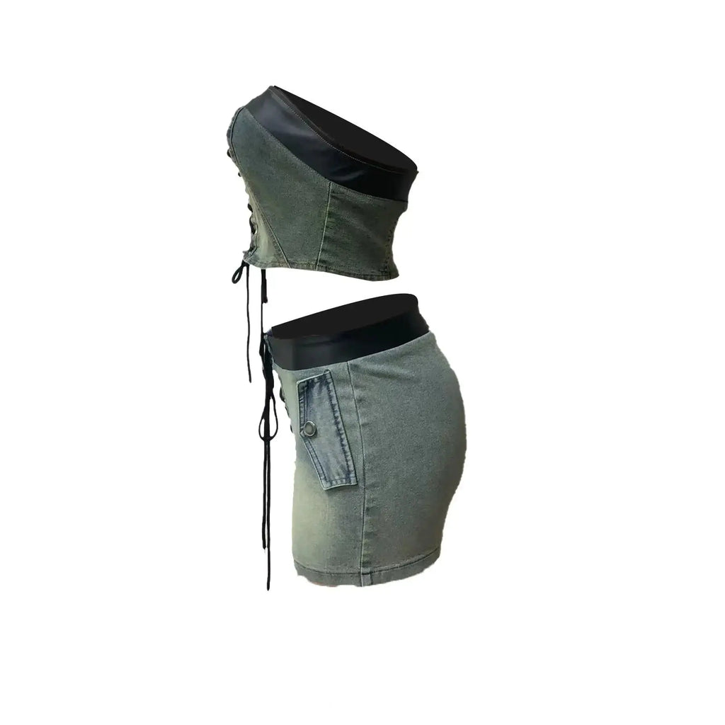 Tie Up Denim Short Set