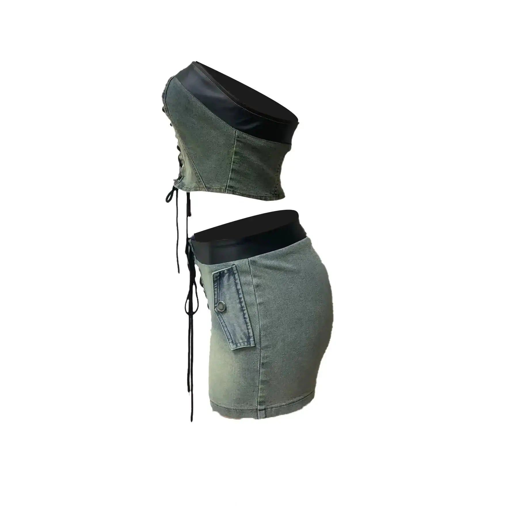 Tie Up Denim Short Set