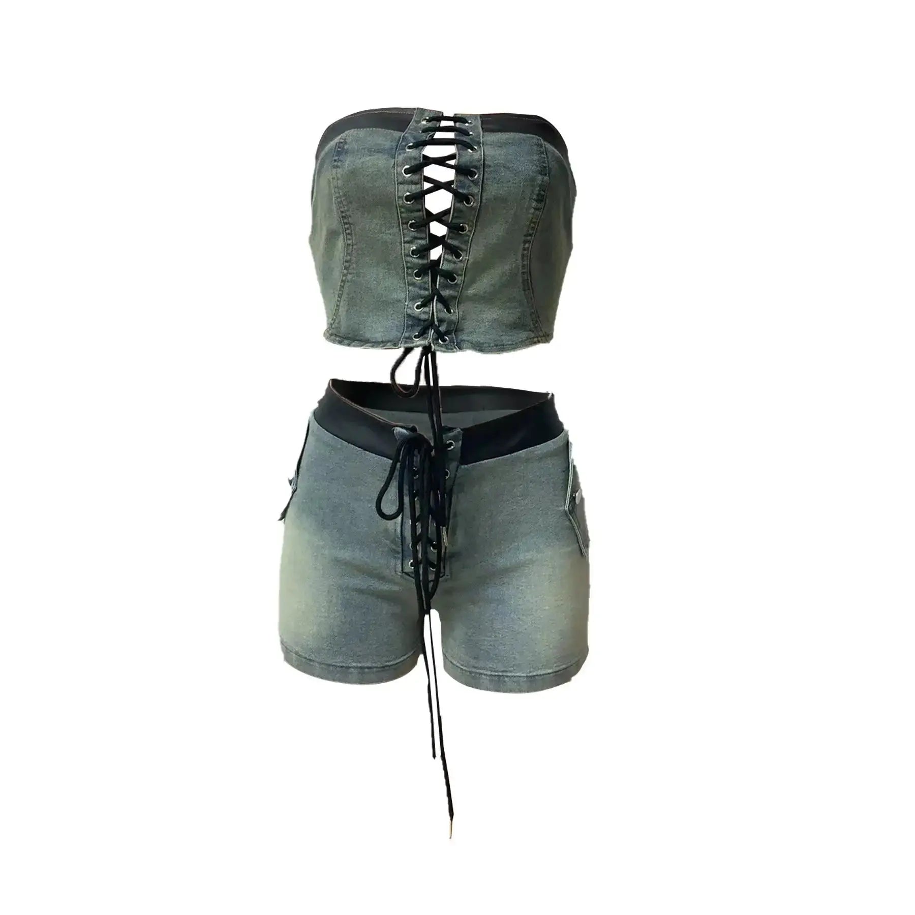 Tie Up Denim Short Set