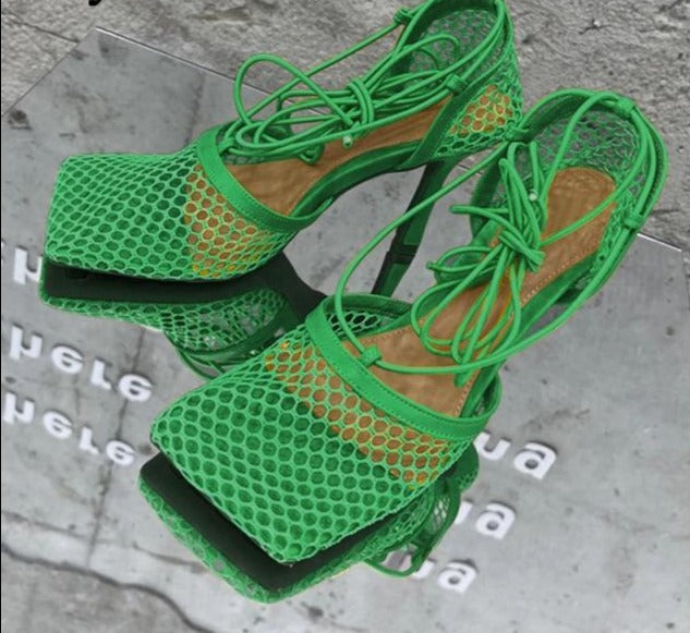 Trendy Lace Up High Heels Green
