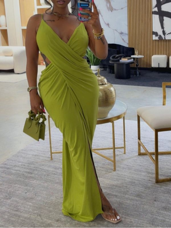 Solid Cross Slit Cami Dress