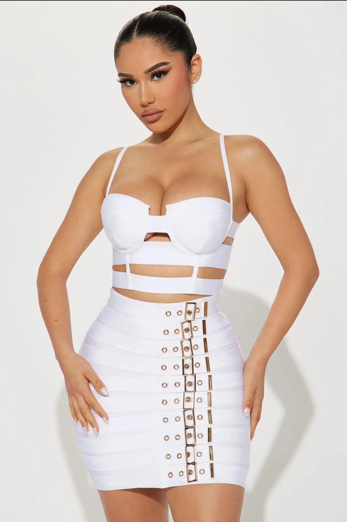 Viviana Bandage Skirt Set WHITE