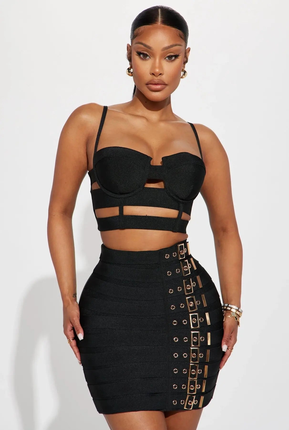 Viviana Bandage Skirt Set Black