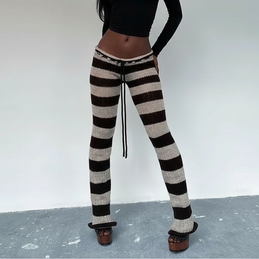 Striped Knit Pants Black