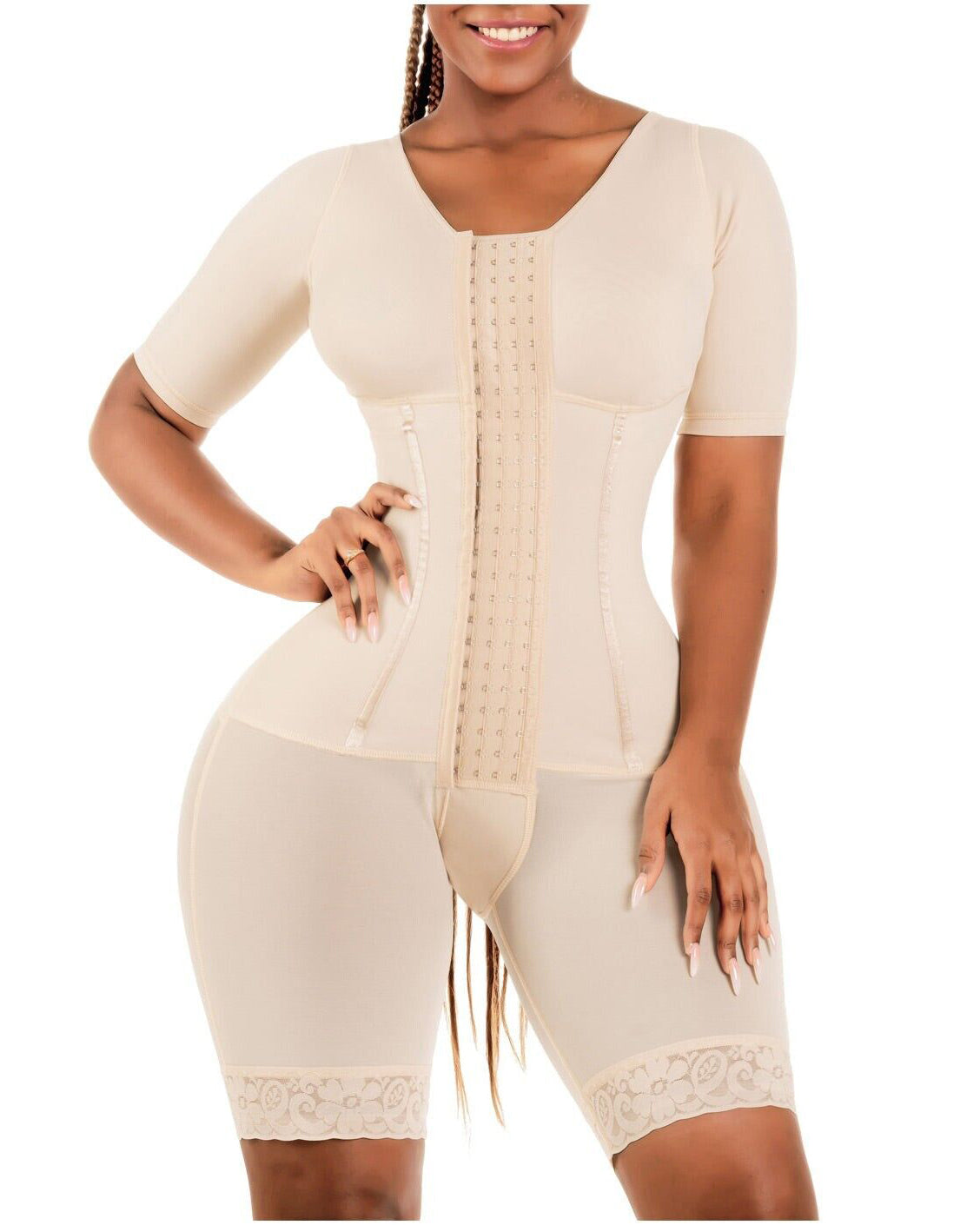 Mid Thigh With Attached Bra & Arms Shapewear Beige