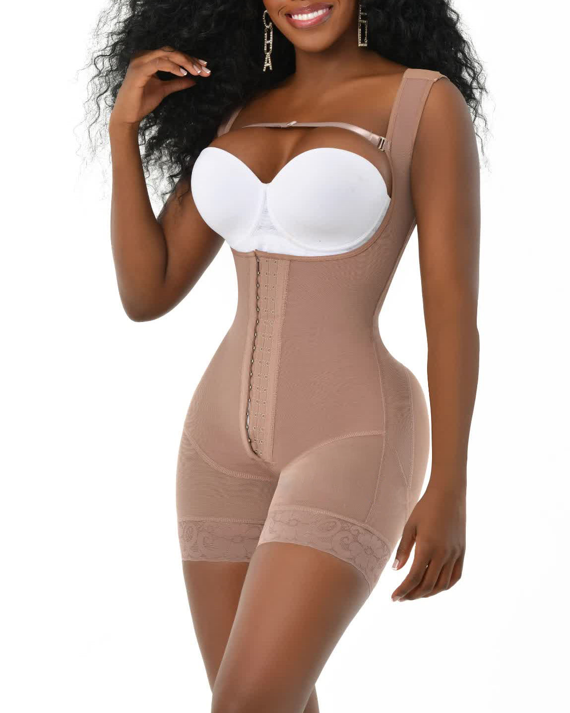 Women New Fashion Lace Curve Figure Shapewear RosyBrown