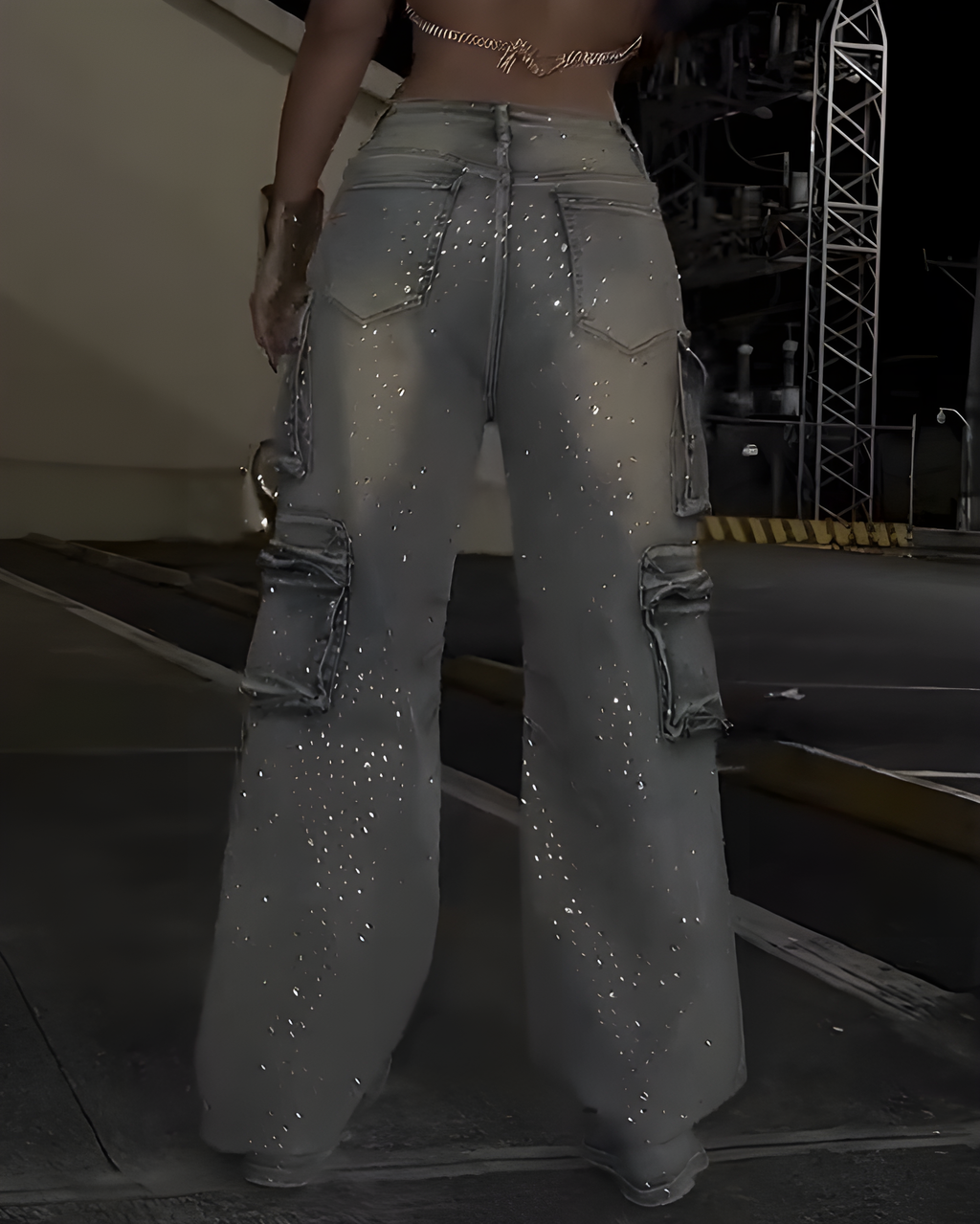 Women's Cargo Style Rhinestone Jeans