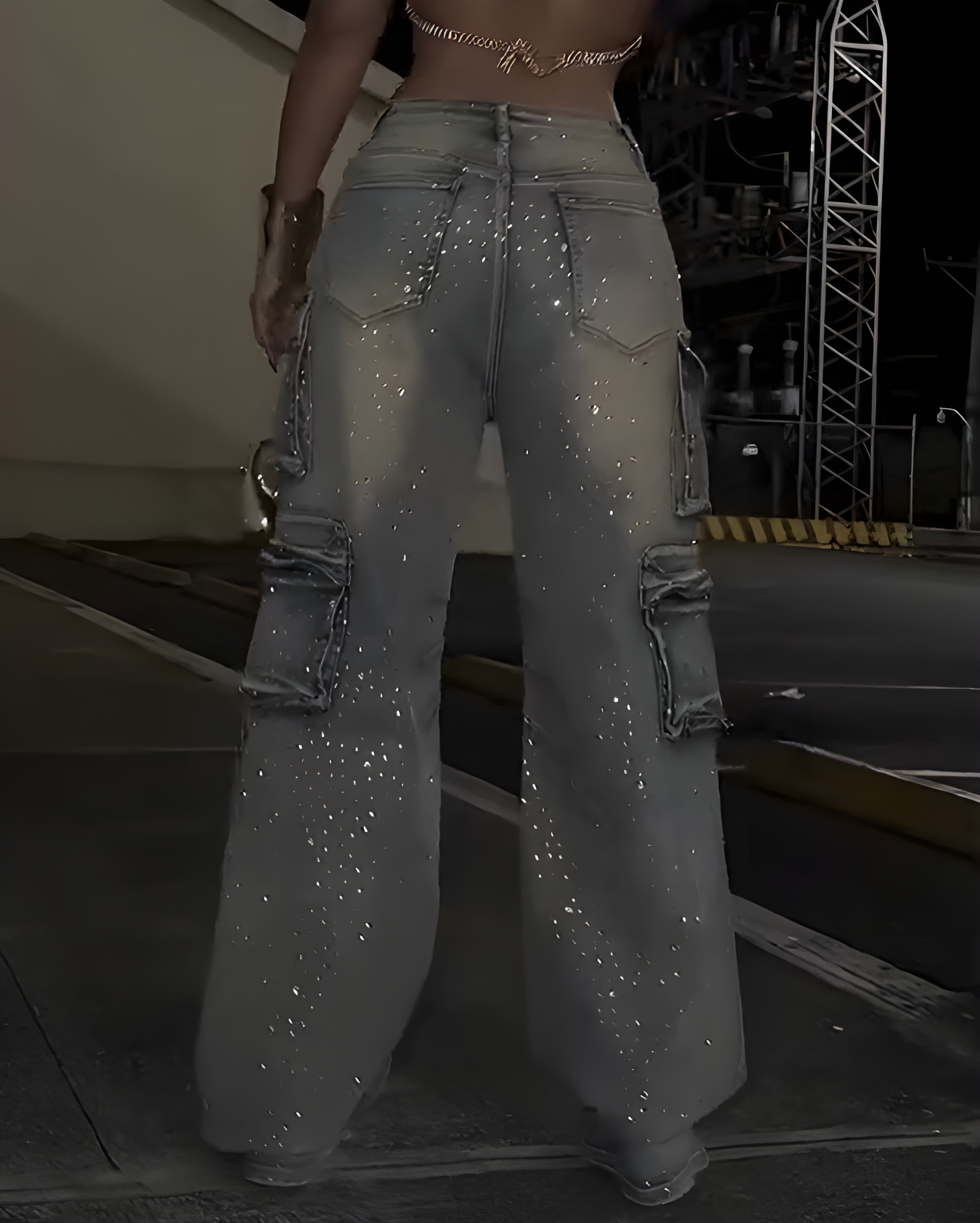 Women's Cargo Style Rhinestone Jeans