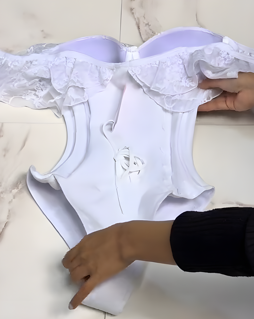 Women's Lace Back Tie Tummy Control Thong Bodysuit