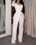 Women's One-Shoulder Long-Sleeved Slim-Fit Jumpsuit White
