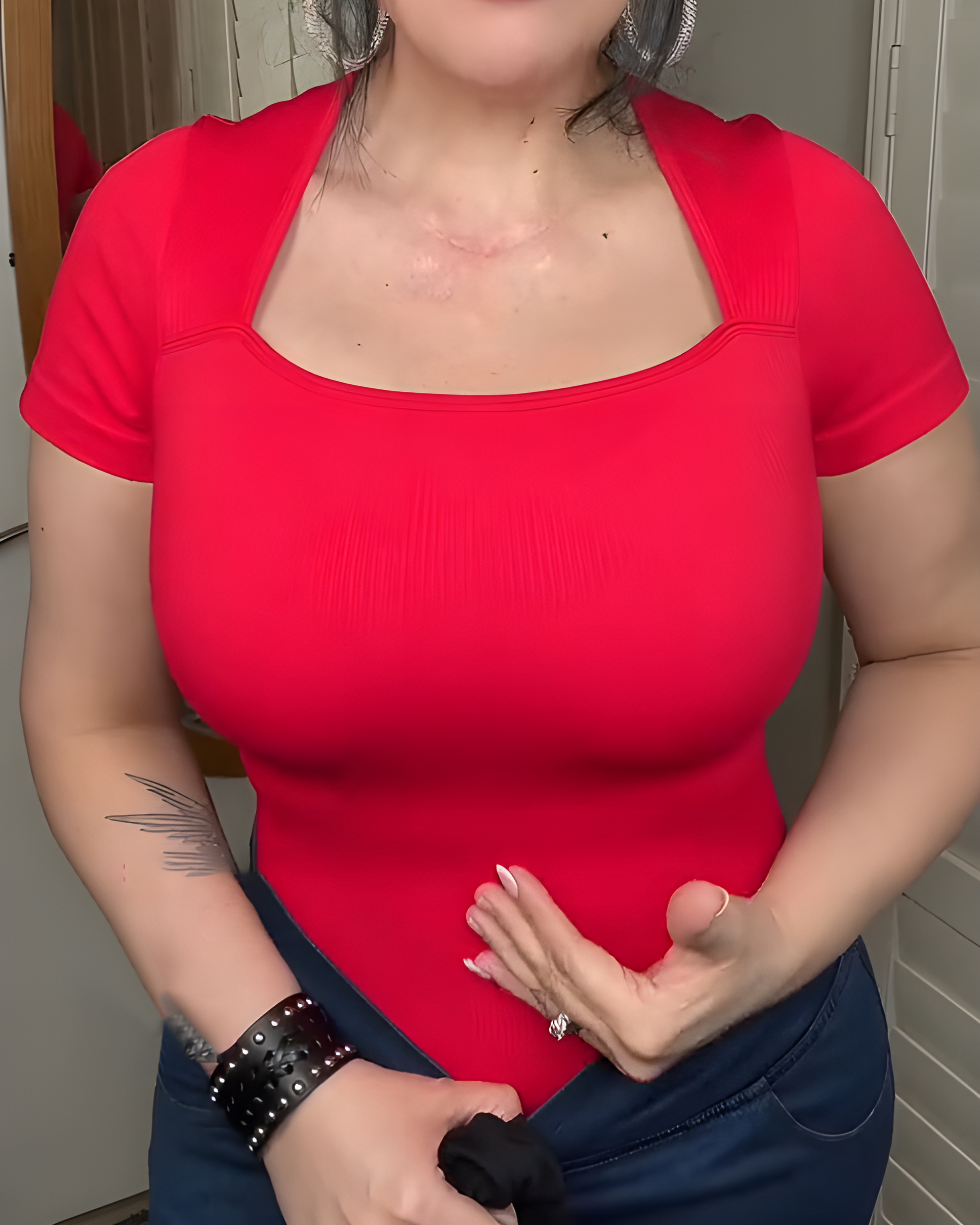 Square Neck Short Sleeve Ribbed Thong Bodysuit Red
