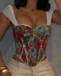 Off-The-Shoulder Tie Back Slim Fit Corset Top White