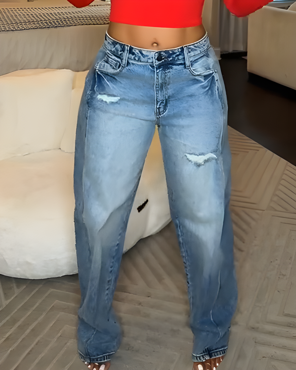 Women's Loose Ripped High-Waisted Jeans