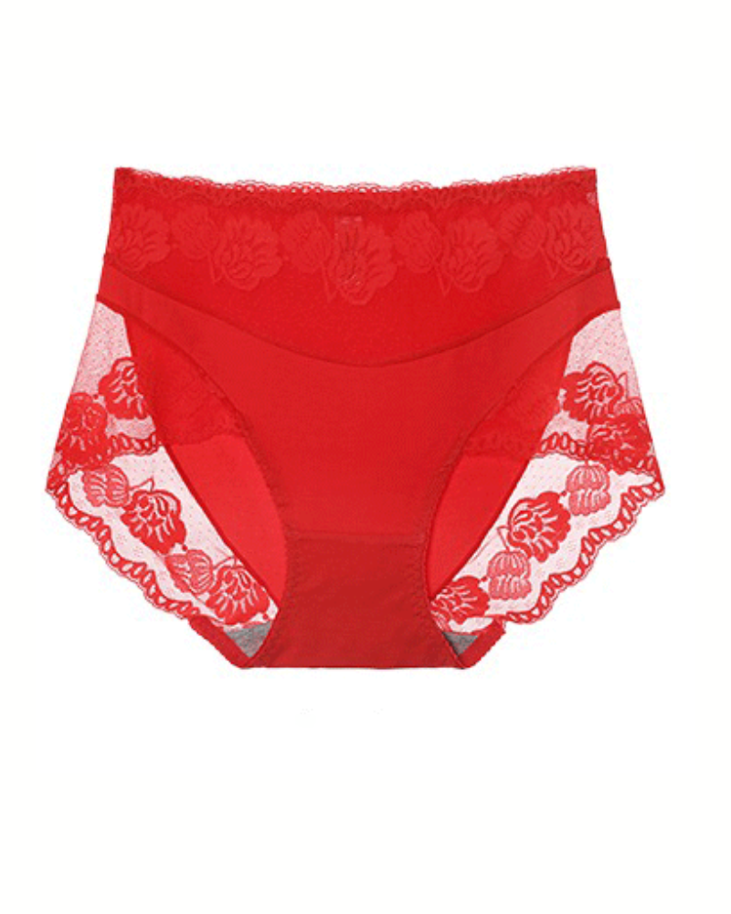 Sexy Lace Breathable Plus Size Tummy Control Briefs Red One Size