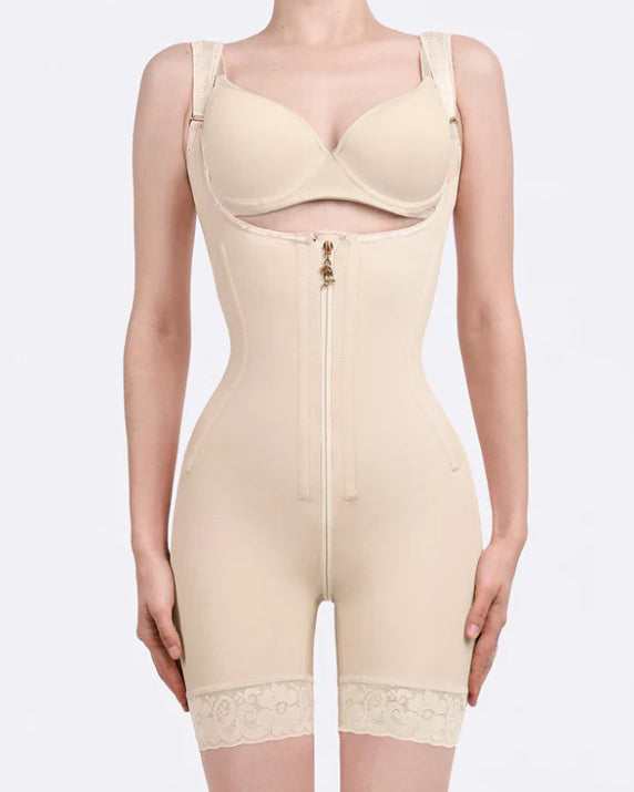 Steel Bone Hip Lifting Shapewear Bodysuit Beige