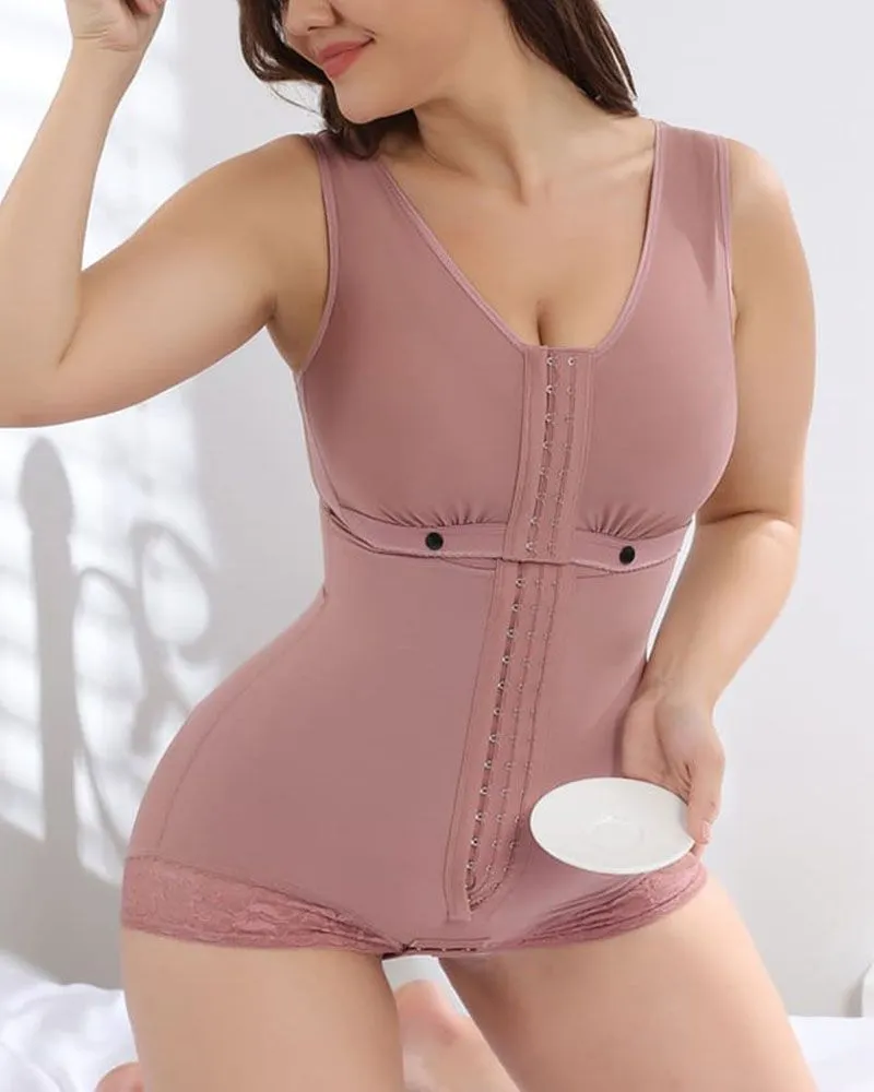 Fashion Tummy Bust Garments Front Closure Lace Shapewear RosyBrown
