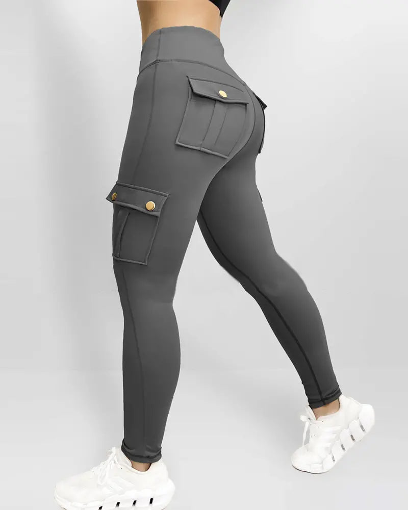 Pocket Design Butt Lifting Active Pants Grey