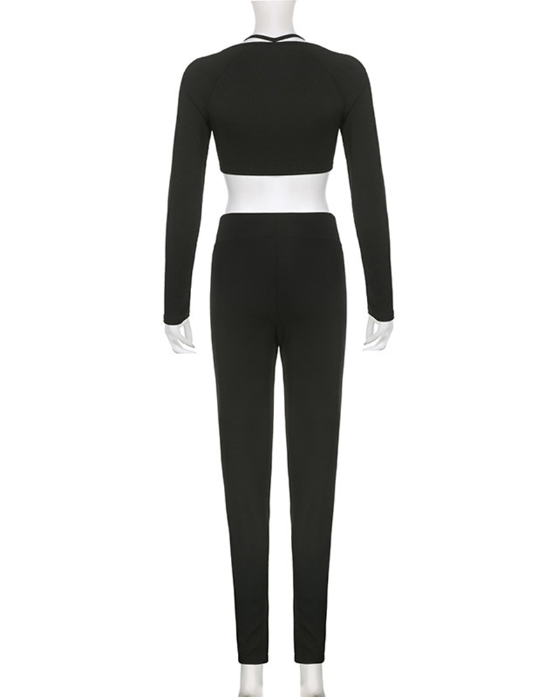 Solid Color Knitted Letter Tight Suits