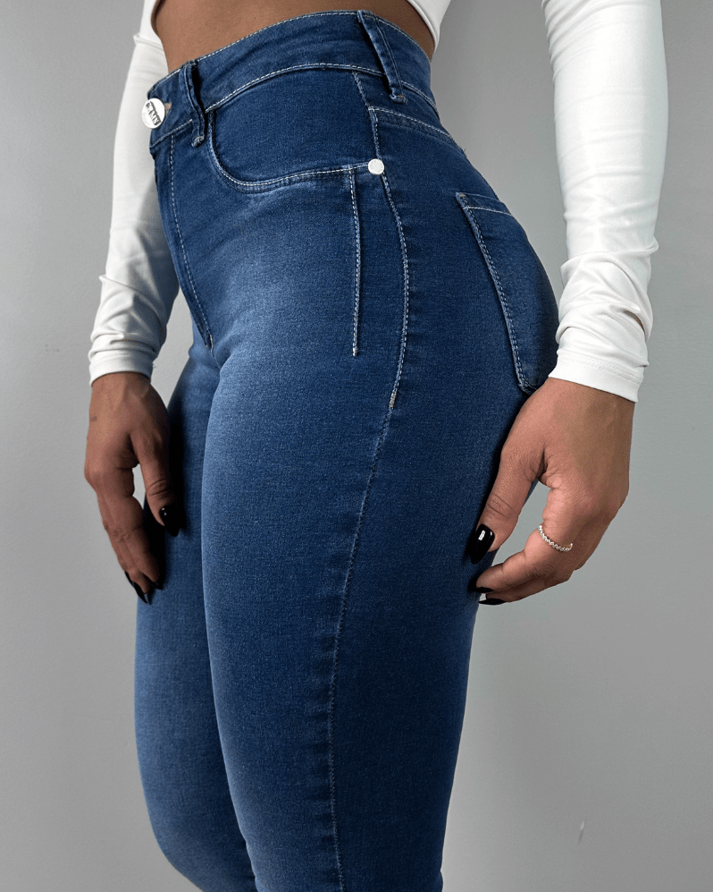 High Waist Calca Jeans Brun