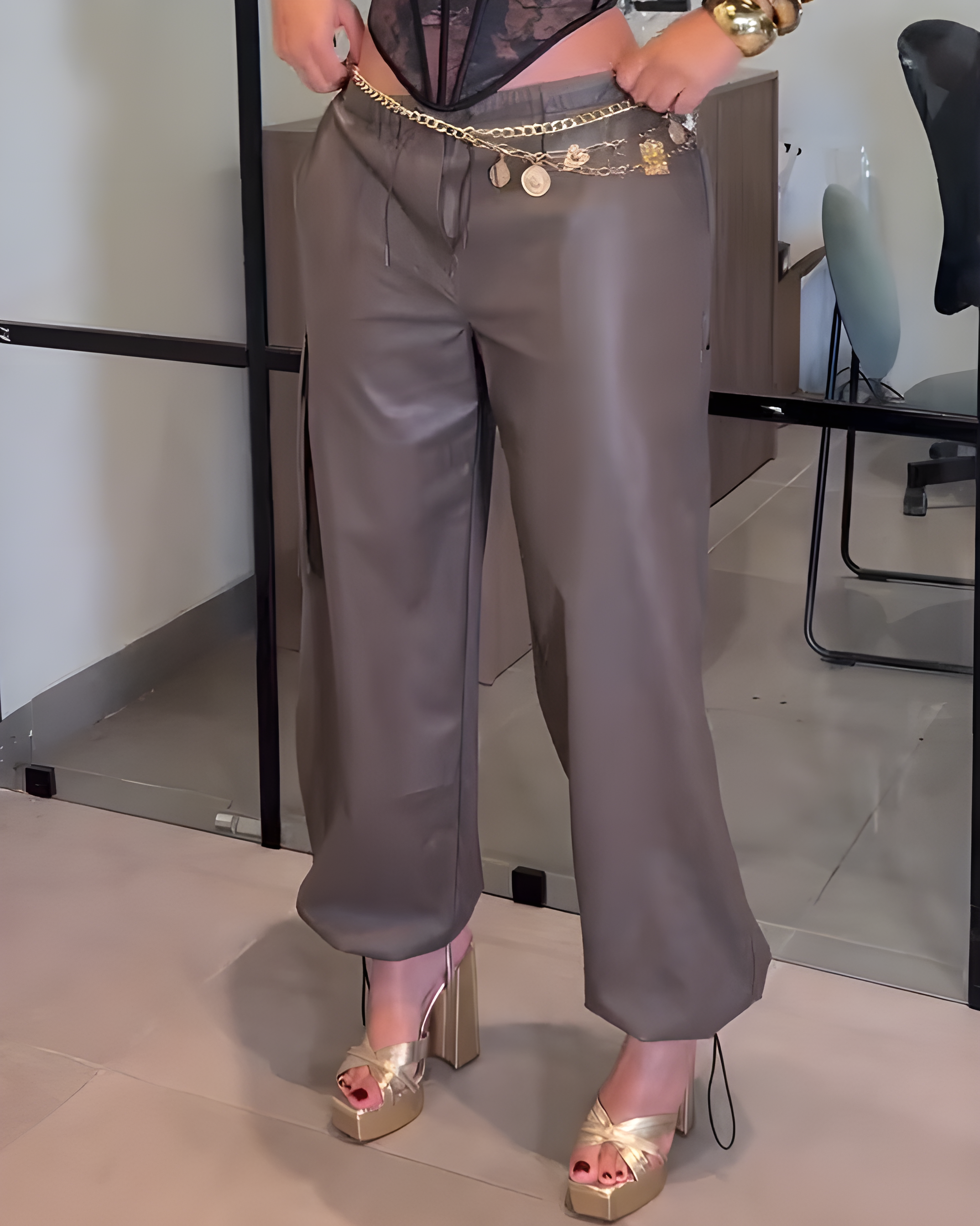 Stylish Leather Slim-Fit Casual Pants