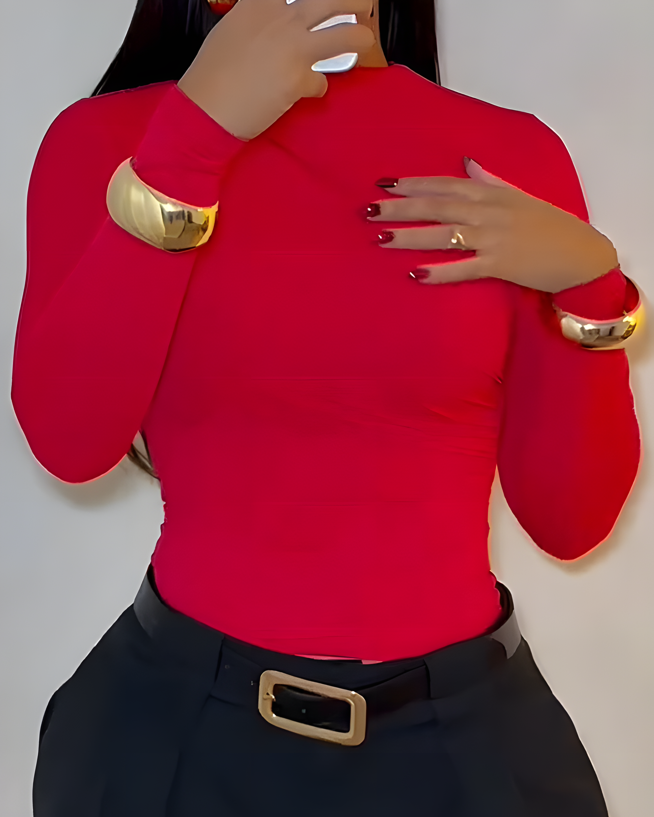 Women's Mesh Ruched Long Sleeve Top Red