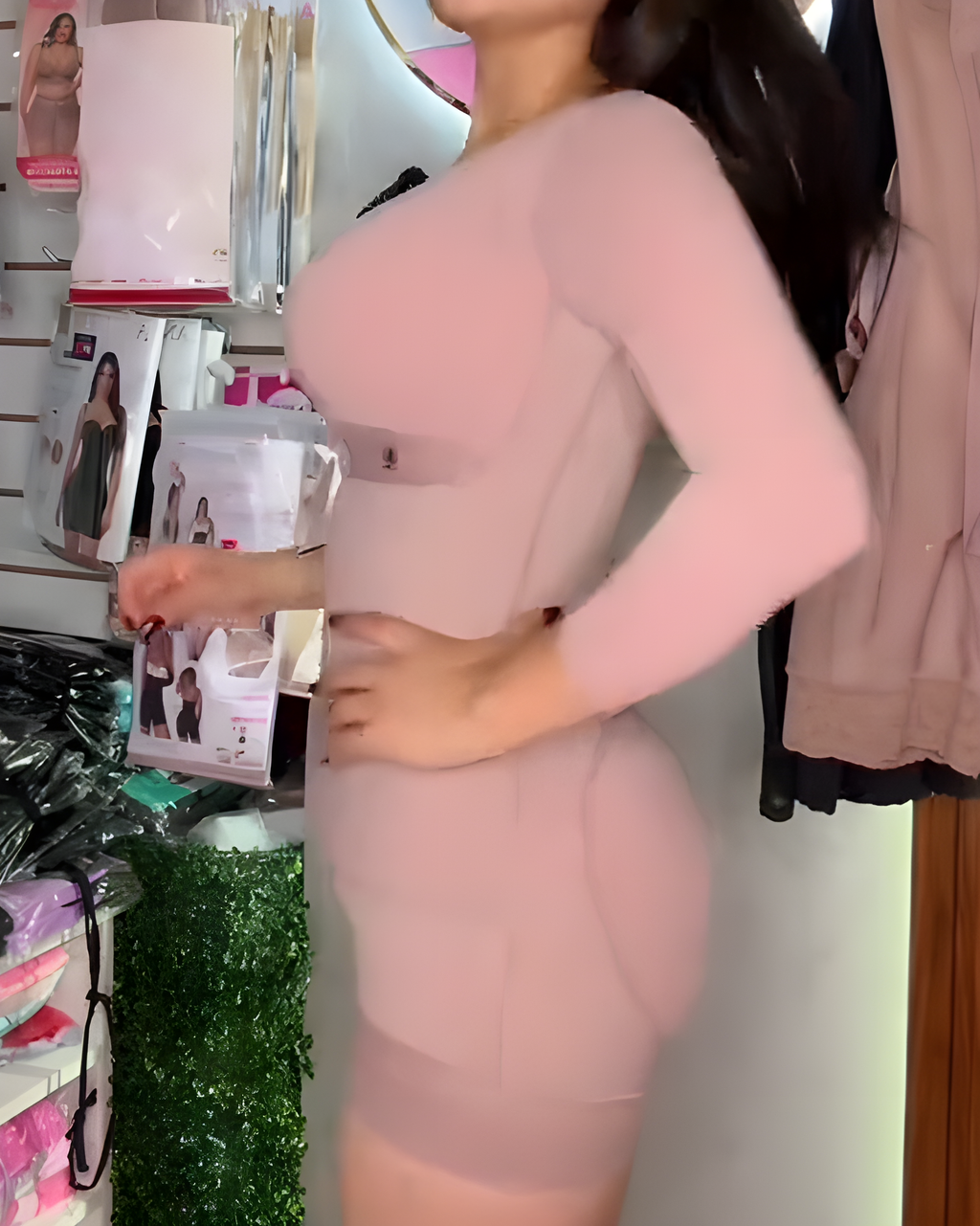 Long-Sleeved 3-Row Hook Eye Tummy Control Shapewear