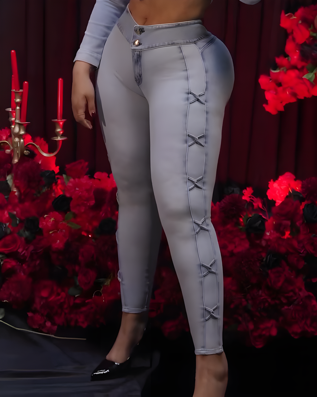 High-Stretch Double-Breasted Skinny Jeans
